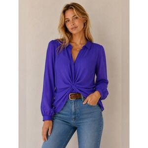 Vintage Y2K Chadwicks Purple Twist Front‎ Sheer Blouse Large XL